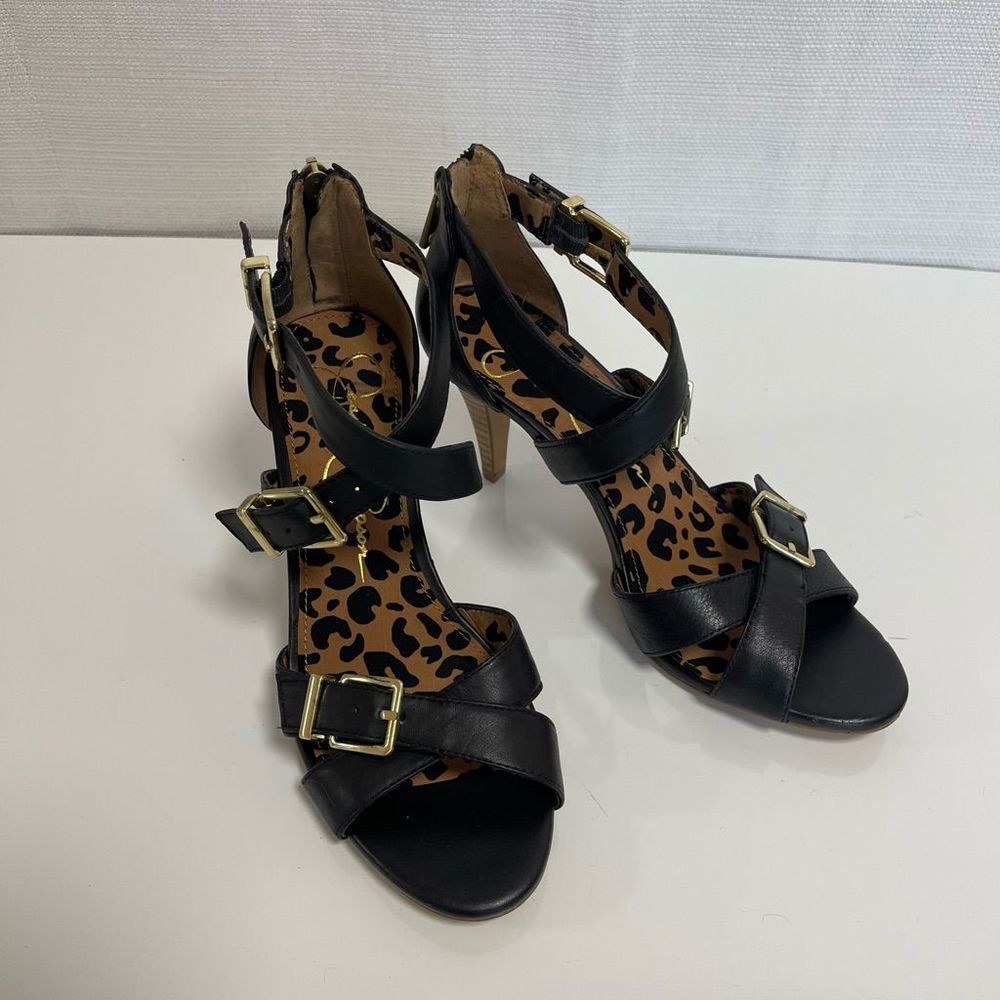 Jessica Simpson Eugenias Black Leather Sandals Sz 7,5